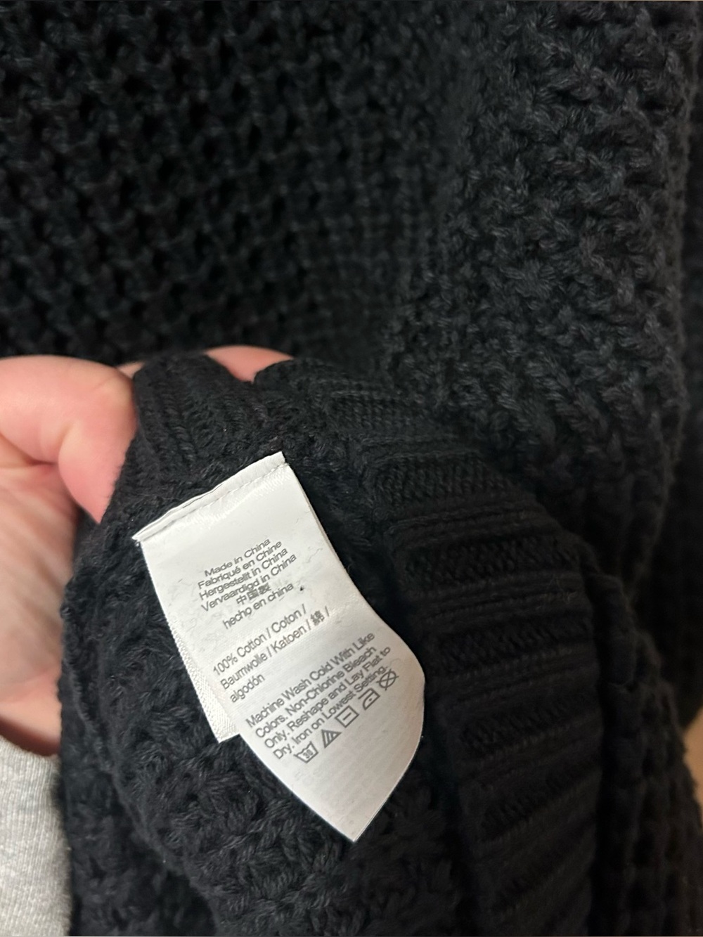 NWT J. Crew L/XL Turtleneck Cotton Poncho Sweater Crochet Knit Black w/ Buttons - Picture 6 of 7
